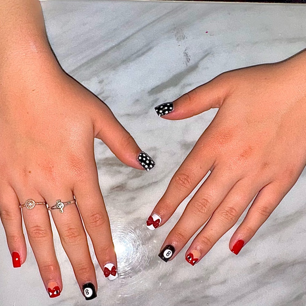 Red and Black Nail Art with Polka Dots